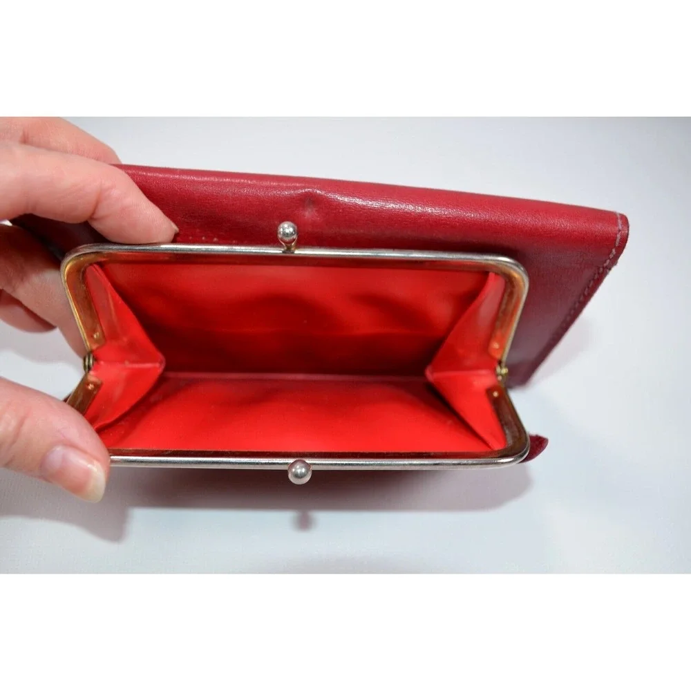 Vintage Womens Baronet Genuine Leather Wallet Red With Checkbook Notes Coin Slot